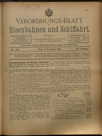 Verordnungs-Blatt für Eisenbahnen und Schiffahrt: Veröffentlichungen in Tarif- und Transport-Angelegenheiten 19021111 Seite: 1