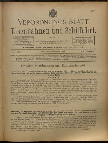 Verordnungs-Blatt für Eisenbahnen und Schiffahrt: Veröffentlichungen in Tarif- und Transport-Angelegenheiten 19021115 Seite: 1