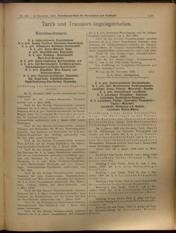 Verordnungs-Blatt für Eisenbahnen und Schiffahrt: Veröffentlichungen in Tarif- und Transport-Angelegenheiten 19021118 Seite: 7