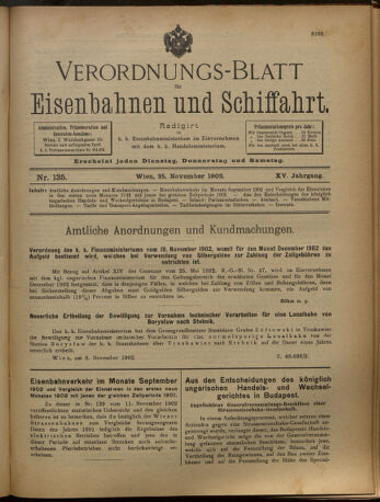 Verordnungs-Blatt für Eisenbahnen und Schiffahrt: Veröffentlichungen in Tarif- und Transport-Angelegenheiten 19021125 Seite: 1