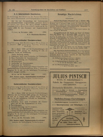 Verordnungs-Blatt für Eisenbahnen und Schiffahrt: Veröffentlichungen in Tarif- und Transport-Angelegenheiten 19021125 Seite: 13