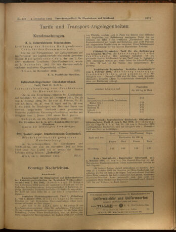 Verordnungs-Blatt für Eisenbahnen und Schiffahrt: Veröffentlichungen in Tarif- und Transport-Angelegenheiten 19021204 Seite: 9