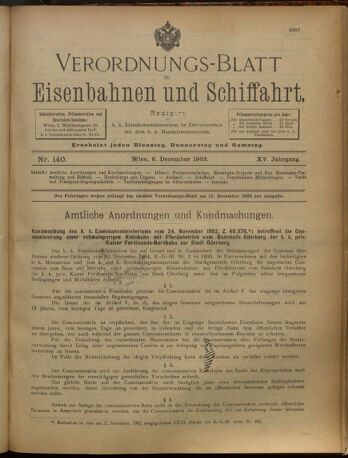 Verordnungs-Blatt für Eisenbahnen und Schiffahrt: Veröffentlichungen in Tarif- und Transport-Angelegenheiten 19021206 Seite: 1