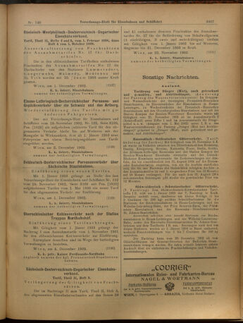 Verordnungs-Blatt für Eisenbahnen und Schiffahrt: Veröffentlichungen in Tarif- und Transport-Angelegenheiten 19021206 Seite: 11