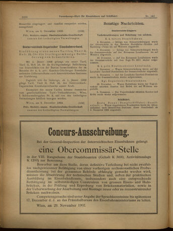 Verordnungs-Blatt für Eisenbahnen und Schiffahrt: Veröffentlichungen in Tarif- und Transport-Angelegenheiten 19021211 Seite: 16