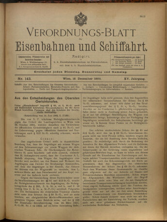 Verordnungs-Blatt für Eisenbahnen und Schiffahrt: Veröffentlichungen in Tarif- und Transport-Angelegenheiten 19021216 Seite: 1