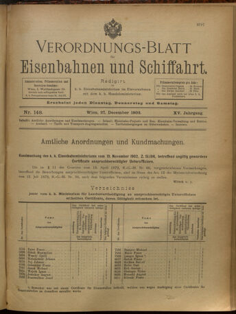 Verordnungs-Blatt für Eisenbahnen und Schiffahrt: Veröffentlichungen in Tarif- und Transport-Angelegenheiten 19021227 Seite: 1