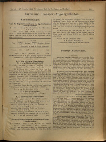 Verordnungs-Blatt für Eisenbahnen und Schiffahrt: Veröffentlichungen in Tarif- und Transport-Angelegenheiten 19021227 Seite: 5