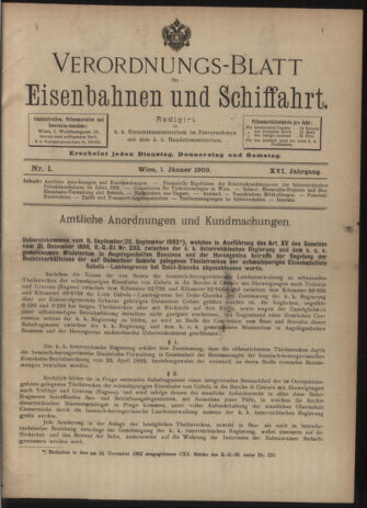 Verordnungs-Blatt für Eisenbahnen und Schiffahrt: Veröffentlichungen in Tarif- und Transport-Angelegenheiten 19030101 Seite: 1