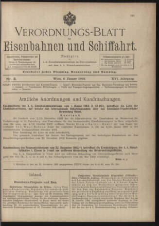 Verordnungs-Blatt für Eisenbahnen und Schiffahrt: Veröffentlichungen in Tarif- und Transport-Angelegenheiten 19030106 Seite: 1