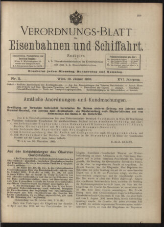 Verordnungs-Blatt für Eisenbahnen und Schiffahrt: Veröffentlichungen in Tarif- und Transport-Angelegenheiten 19030110 Seite: 1