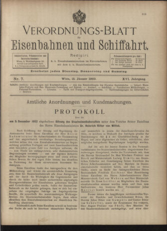 Verordnungs-Blatt für Eisenbahnen und Schiffahrt: Veröffentlichungen in Tarif- und Transport-Angelegenheiten 19030115 Seite: 1