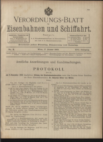 Verordnungs-Blatt für Eisenbahnen und Schiffahrt: Veröffentlichungen in Tarif- und Transport-Angelegenheiten 19030117 Seite: 1