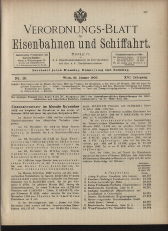 Verordnungs-Blatt für Eisenbahnen und Schiffahrt: Veröffentlichungen in Tarif- und Transport-Angelegenheiten 19030122 Seite: 1