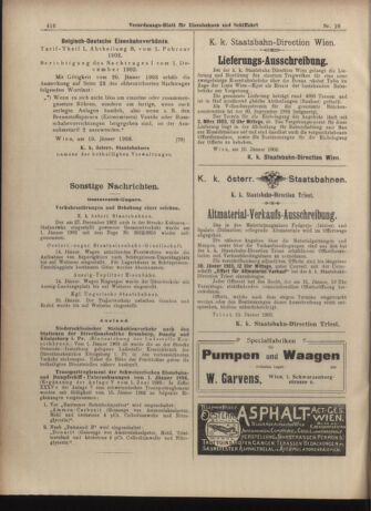 Verordnungs-Blatt für Eisenbahnen und Schiffahrt: Veröffentlichungen in Tarif- und Transport-Angelegenheiten 19030122 Seite: 20