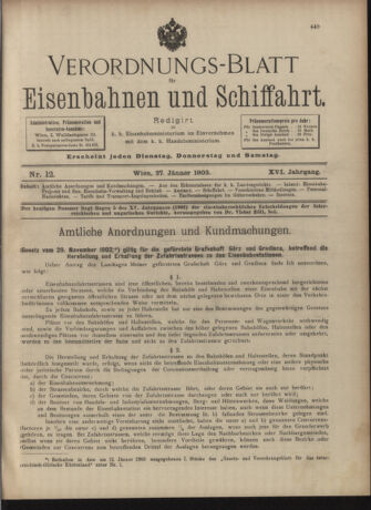 Verordnungs-Blatt für Eisenbahnen und Schiffahrt: Veröffentlichungen in Tarif- und Transport-Angelegenheiten 19030127 Seite: 1