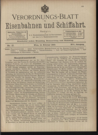 Verordnungs-Blatt für Eisenbahnen und Schiffahrt: Veröffentlichungen in Tarif- und Transport-Angelegenheiten 19030210 Seite: 1