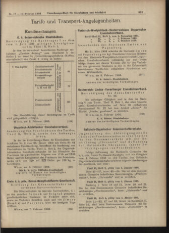 Verordnungs-Blatt für Eisenbahnen und Schiffahrt: Veröffentlichungen in Tarif- und Transport-Angelegenheiten 19030210 Seite: 9