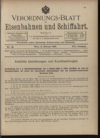 Verordnungs-Blatt für Eisenbahnen und Schiffahrt: Veröffentlichungen in Tarif- und Transport-Angelegenheiten 19030212 Seite: 1