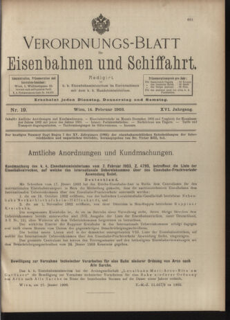 Verordnungs-Blatt für Eisenbahnen und Schiffahrt: Veröffentlichungen in Tarif- und Transport-Angelegenheiten 19030214 Seite: 1