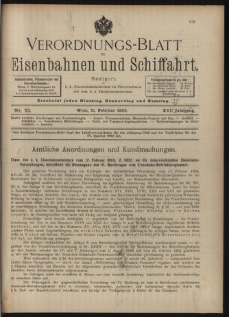 Verordnungs-Blatt für Eisenbahnen und Schiffahrt: Veröffentlichungen in Tarif- und Transport-Angelegenheiten 19030221 Seite: 1