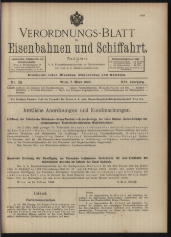 Verordnungs-Blatt für Eisenbahnen und Schiffahrt: Veröffentlichungen in Tarif- und Transport-Angelegenheiten 19030307 Seite: 1