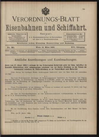 Verordnungs-Blatt für Eisenbahnen und Schiffahrt: Veröffentlichungen in Tarif- und Transport-Angelegenheiten 19030312 Seite: 1