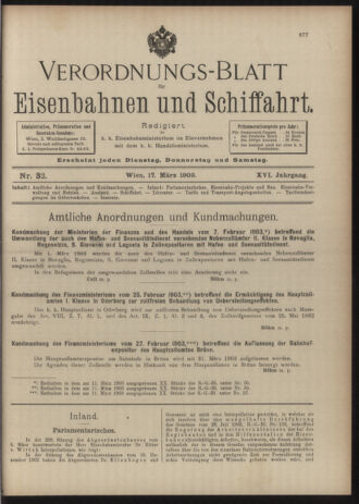 Verordnungs-Blatt für Eisenbahnen und Schiffahrt: Veröffentlichungen in Tarif- und Transport-Angelegenheiten 19030317 Seite: 1