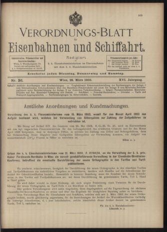 Verordnungs-Blatt für Eisenbahnen und Schiffahrt: Veröffentlichungen in Tarif- und Transport-Angelegenheiten 19030328 Seite: 1