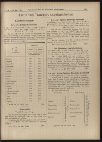 Verordnungs-Blatt für Eisenbahnen und Schiffahrt: Veröffentlichungen in Tarif- und Transport-Angelegenheiten 19030328 Seite: 11