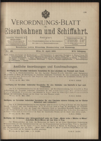 Verordnungs-Blatt für Eisenbahnen und Schiffahrt: Veröffentlichungen in Tarif- und Transport-Angelegenheiten 19030421 Seite: 1