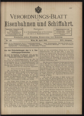 Verordnungs-Blatt für Eisenbahnen und Schiffahrt: Veröffentlichungen in Tarif- und Transport-Angelegenheiten 19030428 Seite: 1