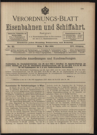 Verordnungs-Blatt für Eisenbahnen und Schiffahrt: Veröffentlichungen in Tarif- und Transport-Angelegenheiten 19030507 Seite: 1