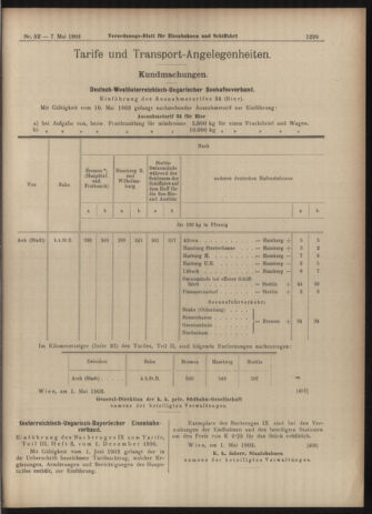 Verordnungs-Blatt für Eisenbahnen und Schiffahrt: Veröffentlichungen in Tarif- und Transport-Angelegenheiten 19030507 Seite: 7