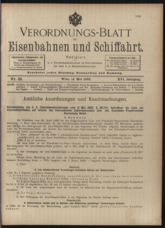 Verordnungs-Blatt für Eisenbahnen und Schiffahrt: Veröffentlichungen in Tarif- und Transport-Angelegenheiten 19030514 Seite: 1