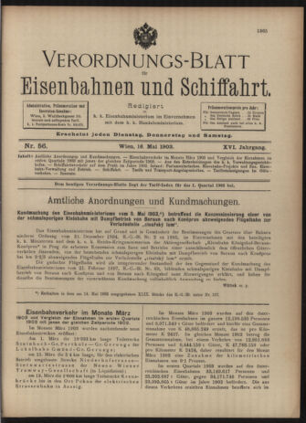 Verordnungs-Blatt für Eisenbahnen und Schiffahrt: Veröffentlichungen in Tarif- und Transport-Angelegenheiten 19030516 Seite: 1