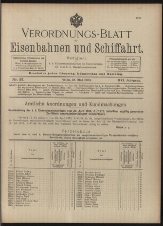 Verordnungs-Blatt für Eisenbahnen und Schiffahrt: Veröffentlichungen in Tarif- und Transport-Angelegenheiten 19030519 Seite: 1