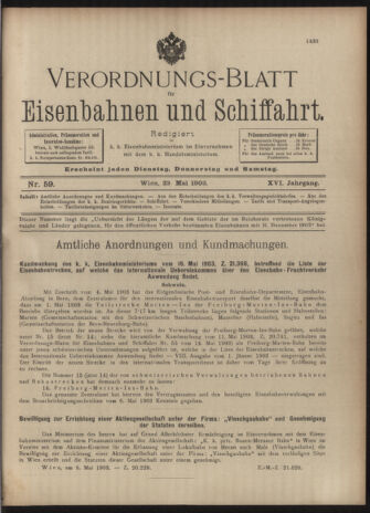 Verordnungs-Blatt für Eisenbahnen und Schiffahrt: Veröffentlichungen in Tarif- und Transport-Angelegenheiten 19030523 Seite: 1