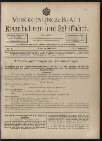 Verordnungs-Blatt für Eisenbahnen und Schiffahrt: Veröffentlichungen in Tarif- und Transport-Angelegenheiten