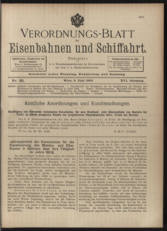 Verordnungs-Blatt für Eisenbahnen und Schiffahrt: Veröffentlichungen in Tarif- und Transport-Angelegenheiten 19030609 Seite: 1