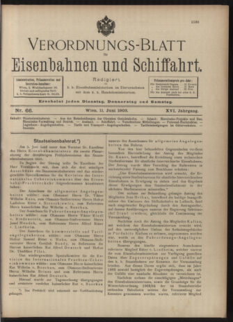 Verordnungs-Blatt für Eisenbahnen und Schiffahrt: Veröffentlichungen in Tarif- und Transport-Angelegenheiten 19030611 Seite: 1