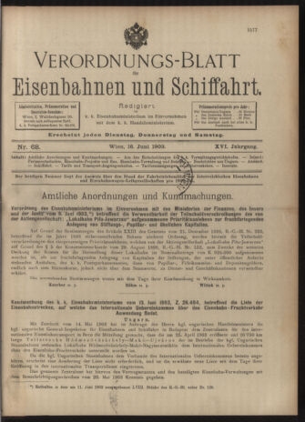 Verordnungs-Blatt für Eisenbahnen und Schiffahrt: Veröffentlichungen in Tarif- und Transport-Angelegenheiten 19030616 Seite: 1