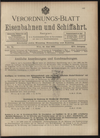 Verordnungs-Blatt für Eisenbahnen und Schiffahrt: Veröffentlichungen in Tarif- und Transport-Angelegenheiten 19030623 Seite: 1