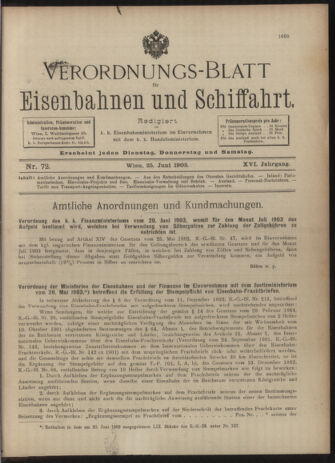 Verordnungs-Blatt für Eisenbahnen und Schiffahrt: Veröffentlichungen in Tarif- und Transport-Angelegenheiten 19030625 Seite: 1