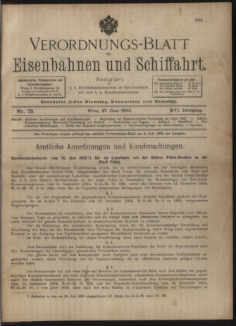 Verordnungs-Blatt für Eisenbahnen und Schiffahrt: Veröffentlichungen in Tarif- und Transport-Angelegenheiten 19030627 Seite: 1