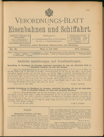 Verordnungs-Blatt für Eisenbahnen und Schiffahrt: Veröffentlichungen in Tarif- und Transport-Angelegenheiten 19030711 Seite: 1