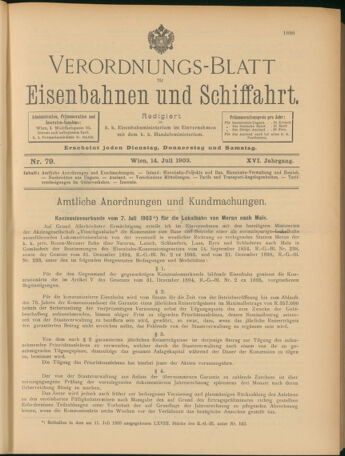 Verordnungs-Blatt für Eisenbahnen und Schiffahrt: Veröffentlichungen in Tarif- und Transport-Angelegenheiten 19030714 Seite: 1