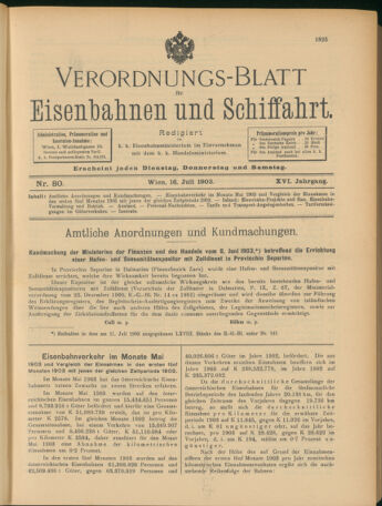 Verordnungs-Blatt für Eisenbahnen und Schiffahrt: Veröffentlichungen in Tarif- und Transport-Angelegenheiten 19030716 Seite: 1