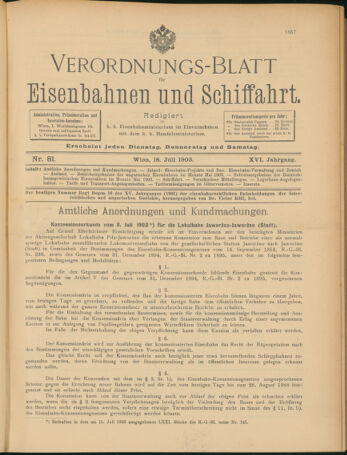 Verordnungs-Blatt für Eisenbahnen und Schiffahrt: Veröffentlichungen in Tarif- und Transport-Angelegenheiten 19030718 Seite: 1