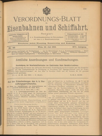 Verordnungs-Blatt für Eisenbahnen und Schiffahrt: Veröffentlichungen in Tarif- und Transport-Angelegenheiten 19030730 Seite: 1